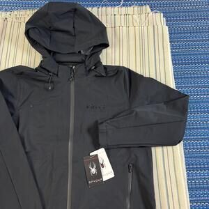Spyder Jacket Womens XL Black Softshell Hooded Full Zip Windbreaker Rain NWT NEW